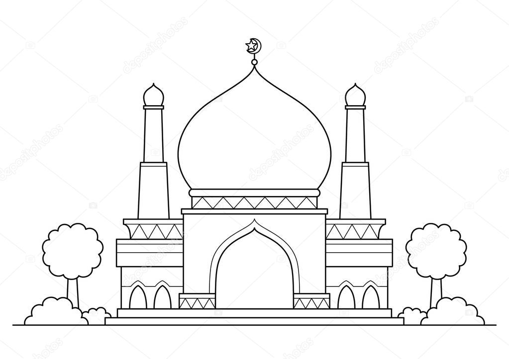 Mosque vector cartoon BW