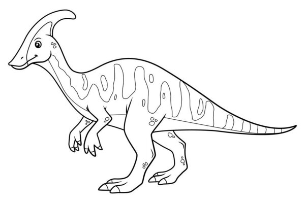 Parasaurolophus Cartoon Dinosaurs Illustration BW