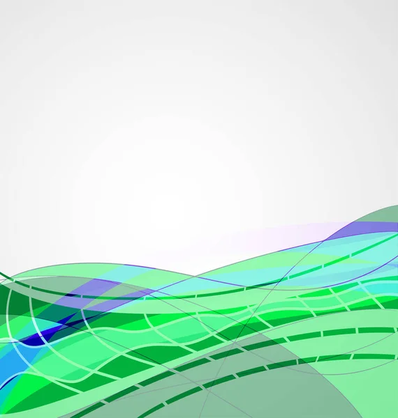 緑の波線が色鮮やかな抽象的背景 — ストックベクタ