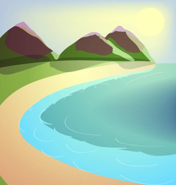 Plaj manzaralı yaz manzaralı arazi vektörü arka planı