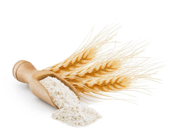 Farina di frumento di grano intero isolato su bianco — Foto Stock