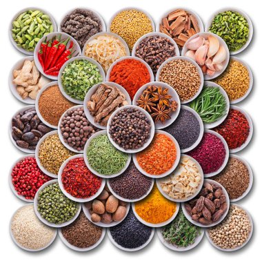 Baharat ve otlar ile parlak renkli kompozisyon