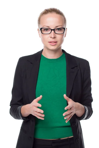 Business woman standing with arms crossed against white background.. — Stock Photo, Image