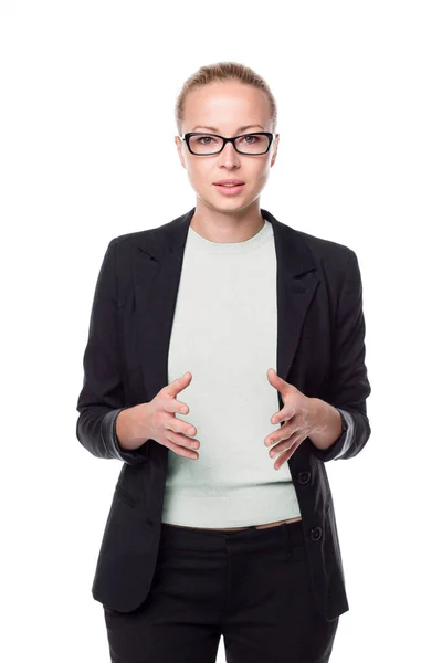 Business woman standing with arms crossed against white background.. — Stock Photo, Image