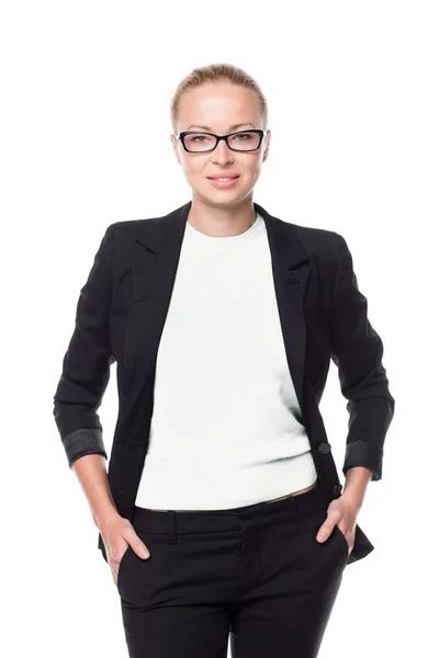 Business woman standing with arms crossed against white background.. — Stock Photo, Image