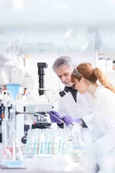 Pesquisadores de saúde que trabalham em laboratório científico. — Fotografia de Stock