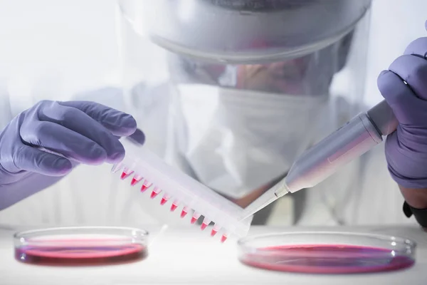 Trabajar en el laboratorio con un alto grado de protección — Foto de Stock