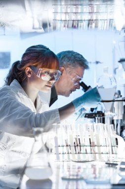 Bilimsel laboratuvarda çalışan sağlık araştırmacıları.