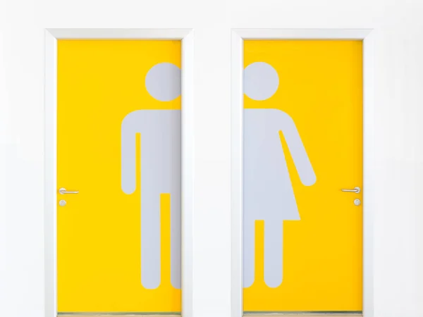 Simboli uomini e donne sulle porte gialle del bagno pubblico . — Foto Stock