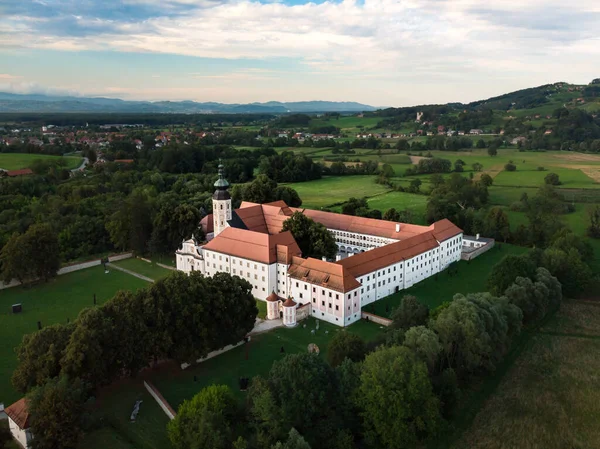 Aerial view of Cistercian monastery Kostanjevica na Krki, homely appointed as Castle Kostanjevica, Slovenia, Europe. — Stock Photo, Image