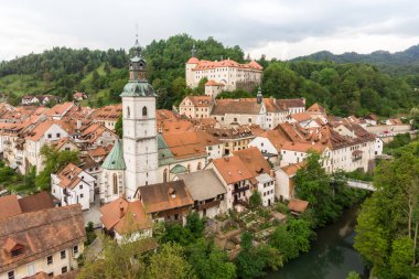 Panoramic aerial view of medieval old town of Skofja Loka, Slovenia clipart