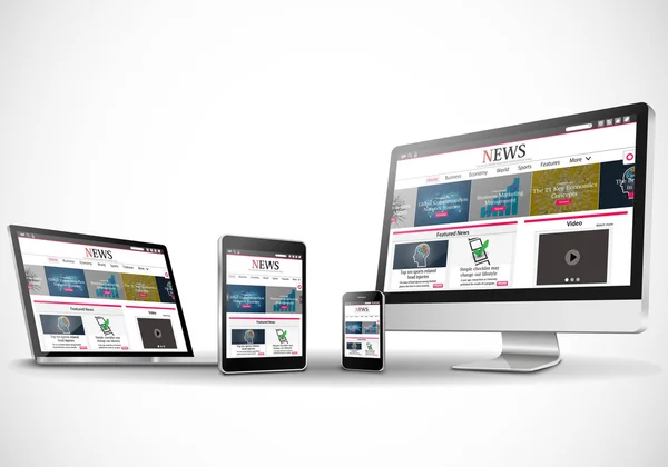 Vector de múltiples dispositivos con noticias de negocios sitio web de Internet — Archivo Imágenes Vectoriales