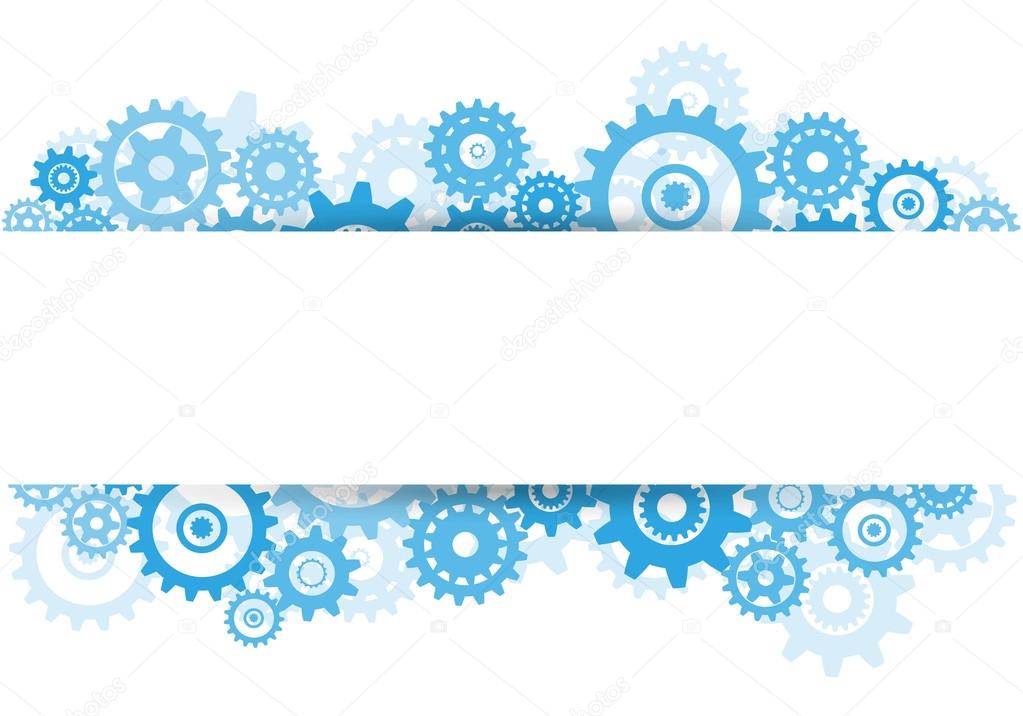 Blue gears overlapping banner advertisement on white background