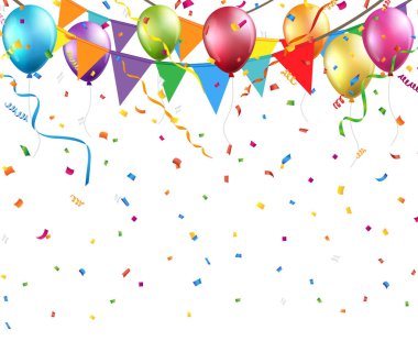 Renkli balonlar ve bayraklar vektörüyle şenlikli arkaplan