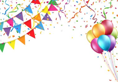 Kutlama tasarım bayrak, balon, konfeti ve flama