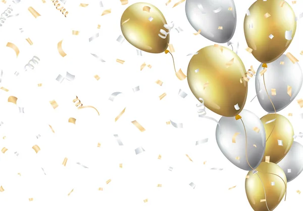 Festlicher Hintergrund mit goldenen und silbernen Luftballons — Stockvektor