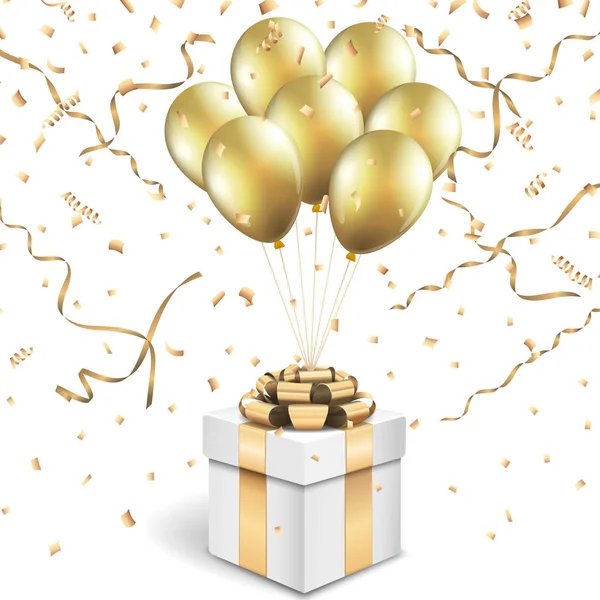 Geschenkbox mit goldenen Luftballons — Stockvektor