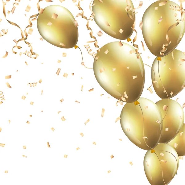 Fundo festivo com balões de ouro e confete —  Vetores de Stock