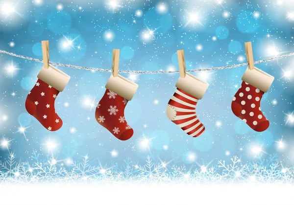Χριστουγεννιάτικη κάλτσα στο φόντο του χειμώνα — Διανυσματικό Αρχείο