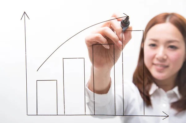 Gráfico de crecimiento escrito a mano por empresaria aislado en blanco — Foto de Stock