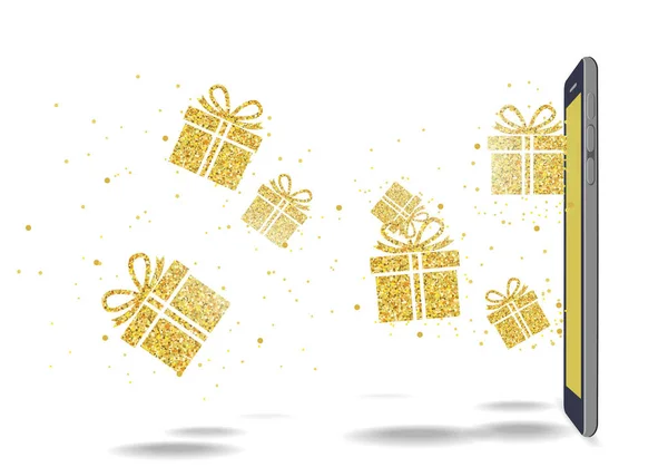 Smartphone e oro glitter regalo — Foto Stock