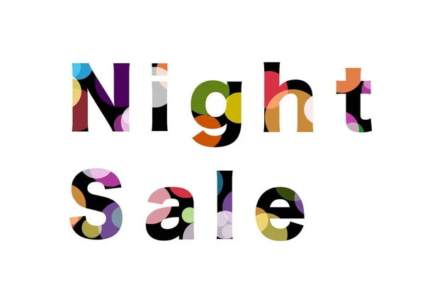 Natt försäljning text med färgglada lampor bokeh — Stock vektor