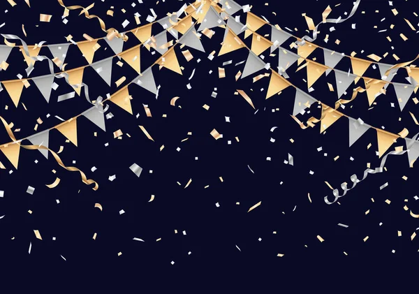 Золотой и серебряный флаг вечеринки на ночном фоне — стоковый вектор