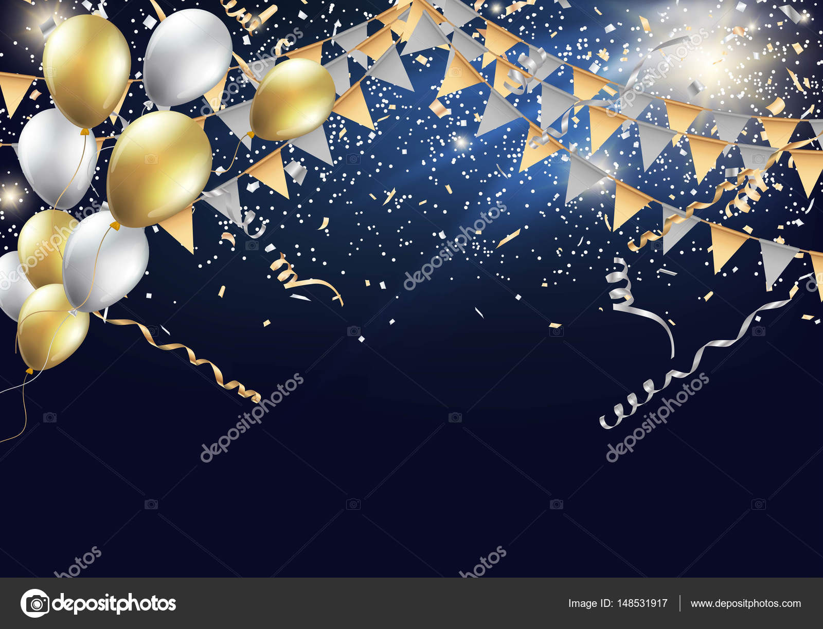 Fondo de celebración de globos dorados y plateados ilustración de globos  festivos en formato vectorial