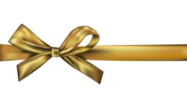 Beyaz arkaplanda parlak altın saten kurdele. 