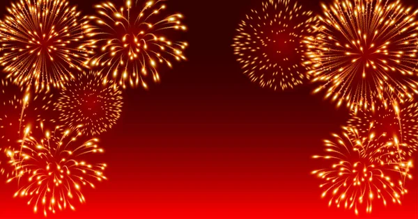 Festival dei fuochi d'artificio su sfondo rosso — Vettoriale Stock