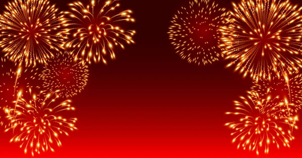 Fireworks festival on red background Stock Vector