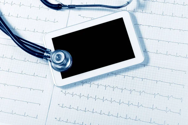 Electrocardiogram on tablet with stethoscope