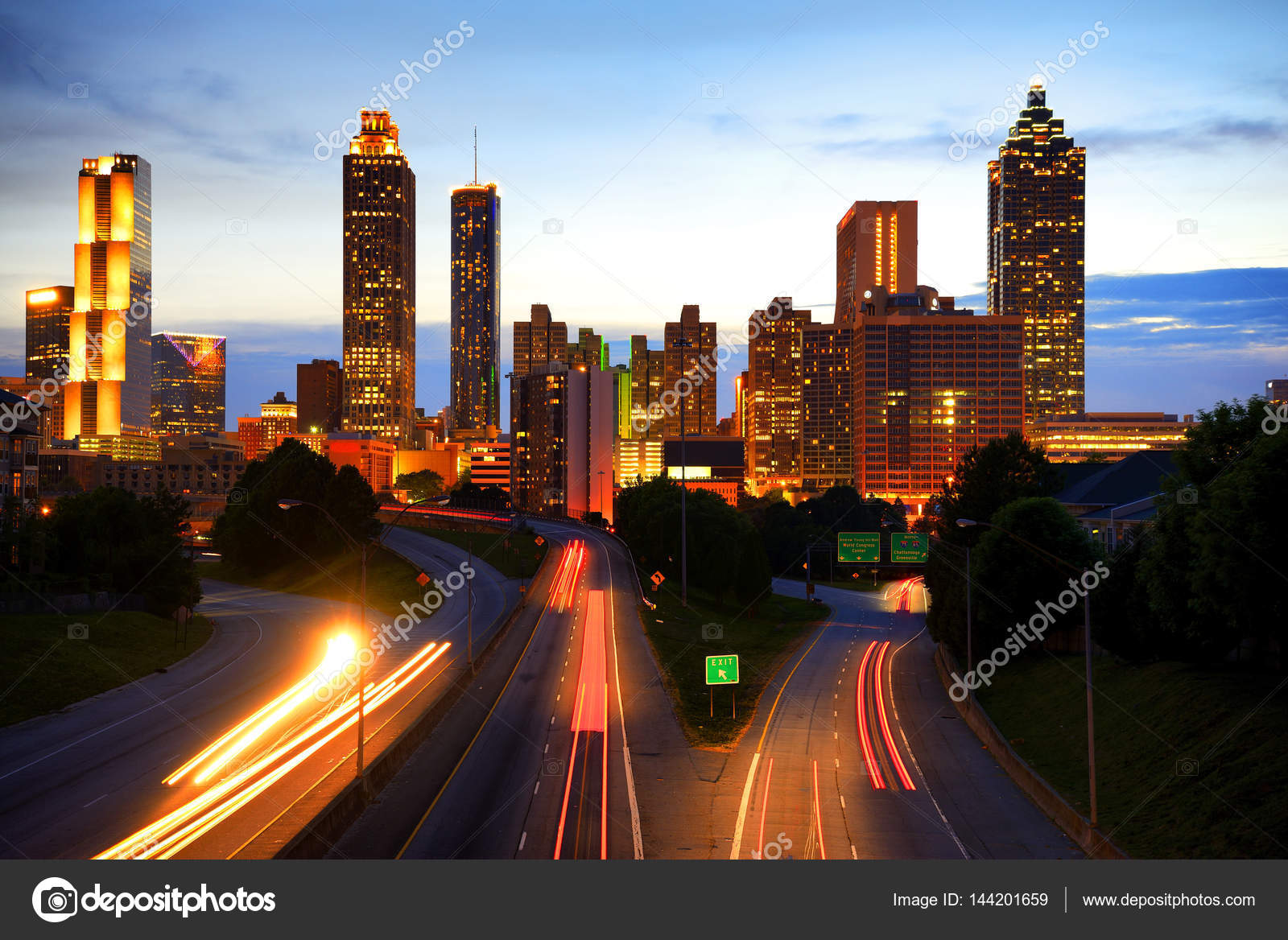 Atlanta skyline by night. Georgia, United States. Stock Photo by