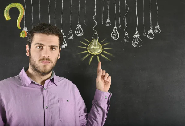 Man and big idea light bulb