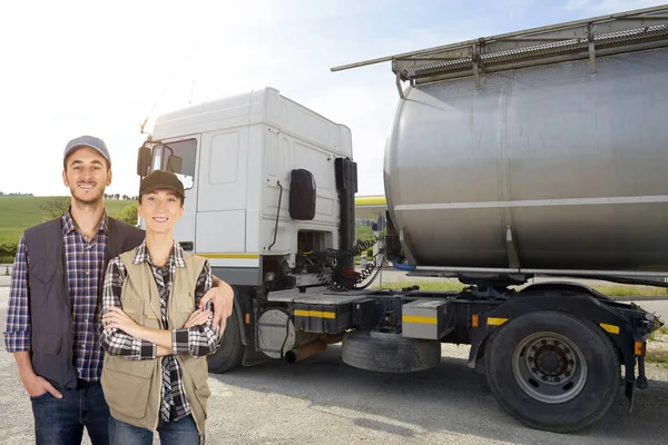 Young truck drivers smiling