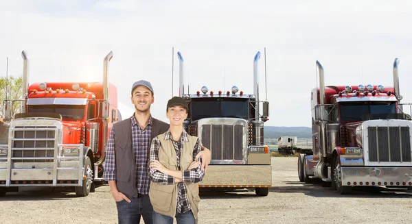 Young truck drivers smiling