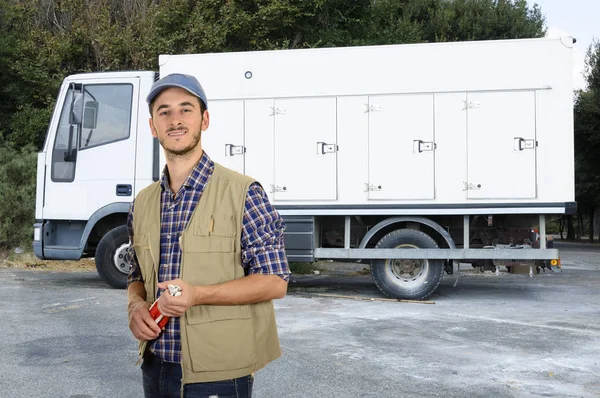 Male truck driver delivering food