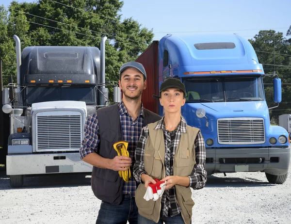Young couple truck drivers