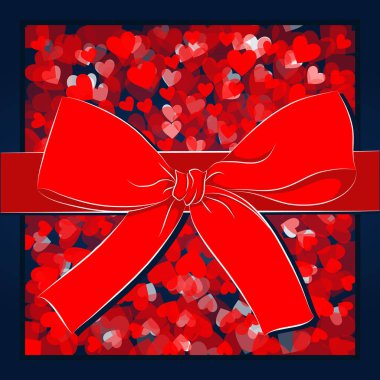 Sevgililer günü vektör çizim tebrik kartı kırmızı yay ve kalpleri ile
