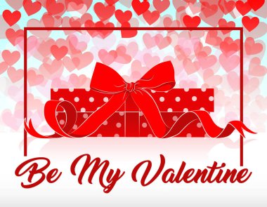 Sevgililer günü vektör çizim kırmızı yay ve metin hediye kutusu