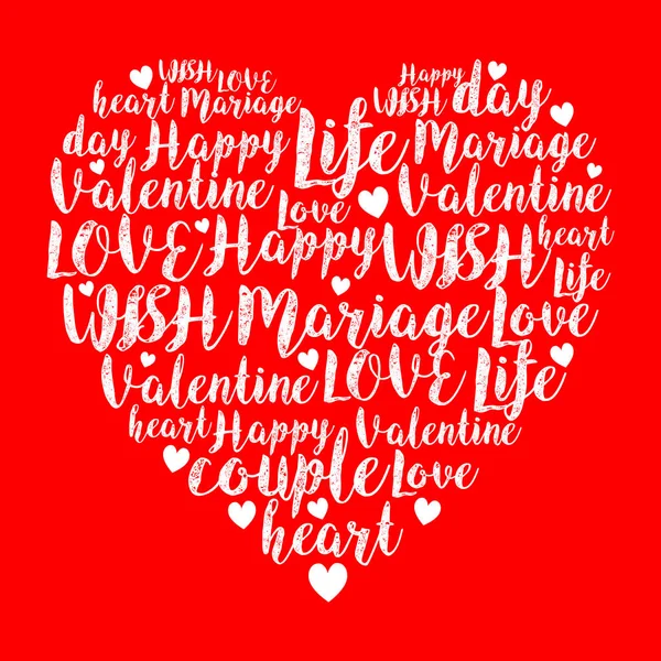 Valentine day vector illustration of heart from letters with red background — Stock Vector