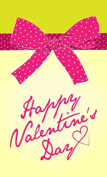 Valentine day card with pink bow and text, vector illustration — Stock Vector