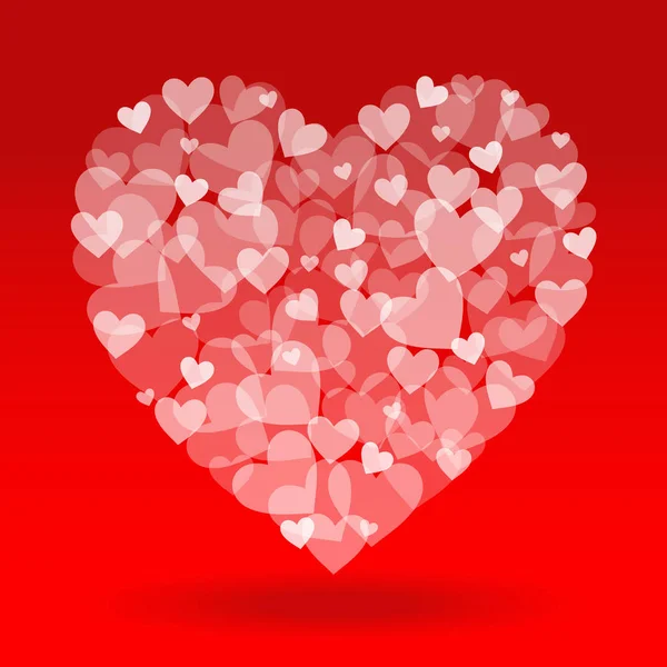 Dia dos namorados coração branco de corações pequenos e fundo vermelho, ilustração vetorial — Vetor de Stock