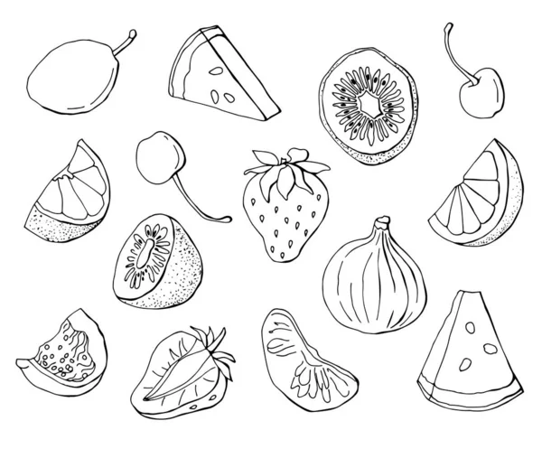 Set Frutas Blanco Negro — Vector de stock