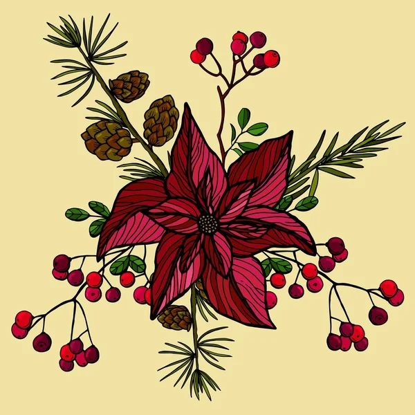 Carte Noël Poinsetia Fleurs Modèle Pour Votre Conception Cartes Vacances — Image vectorielle