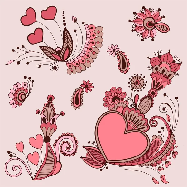 Conjunto Corações Ornamentados Dia Dos Namorados Ilustração Estoque — Vetor de Stock