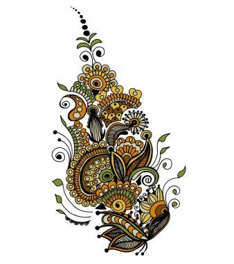 Sarı-yeşil tonlarda çiçek süsü. İzole edilmiş beyaz. Stok illüstrasyonu.