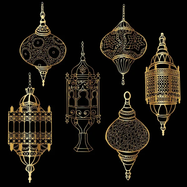 Golden Lanterns Holiday Ramadan Stock Illustration — 스톡 벡터
