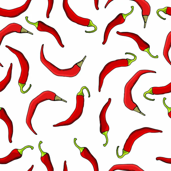 Patrón Sin Costuras Chiles Ilustración Dibujos Animados Vectoriales Fondo Blanco — Vector de stock