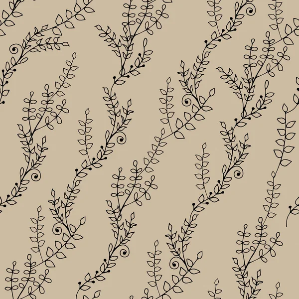 Seamless pattern of stems and leaves. Line Art. Stock illustration. Design for textiles, packaging, fabrics.